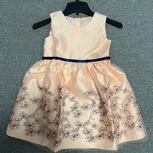 Charming Peach Floral Dress with Navy Accents